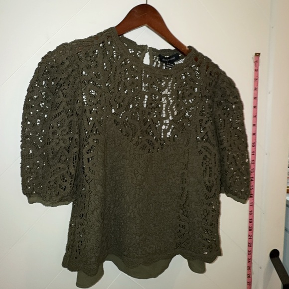 NWT Sanctuary Cherished Lace Tee Kalamata Green Puff Sleeve Top Size: Small - Picture 6 of 7